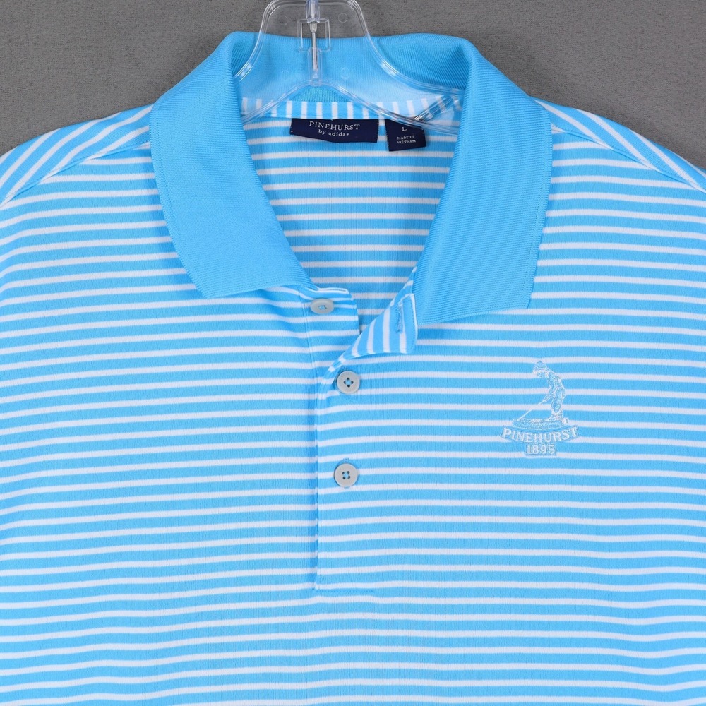 Pinehurst Polo Shirt Mens Large White‎ Blue Adidas Golf Striped Performance Logo